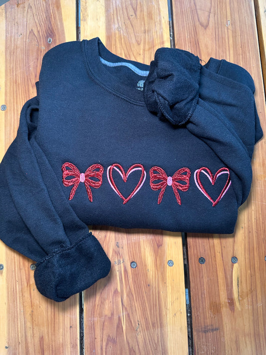 embroidered Heart and bow crewneck